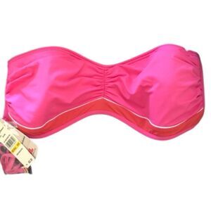NWT TOMMY BAHAMA Shirred Bandeau Cup Bra Bikini Top - Papaya Hot Pink Sz M